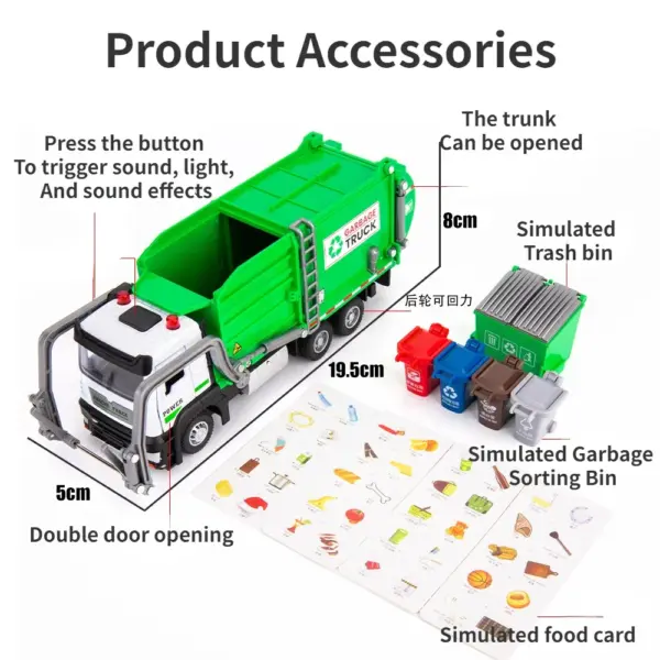 1/32 Green Alloy Garbage Truck Toy Model - Image 7