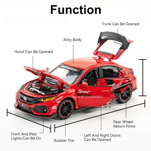 Scale 1:32 CIVIC TYPE-R Car Model Toy - Image 2