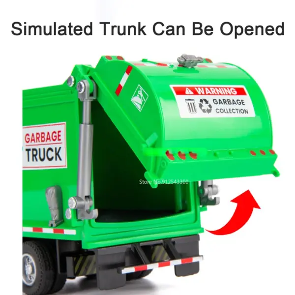 1/32 Green Alloy Garbage Truck Toy Model - Image 4