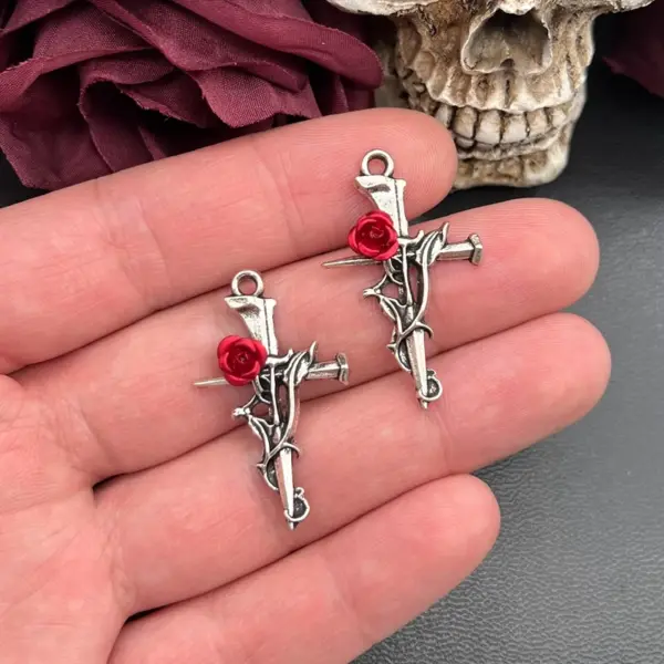 10 Zinc Alloy Thorn Rose Cross Charms - Image 6