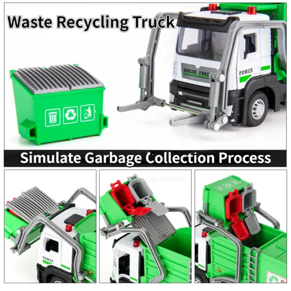 1/32 Green Alloy Garbage Truck Toy Model - Image 6