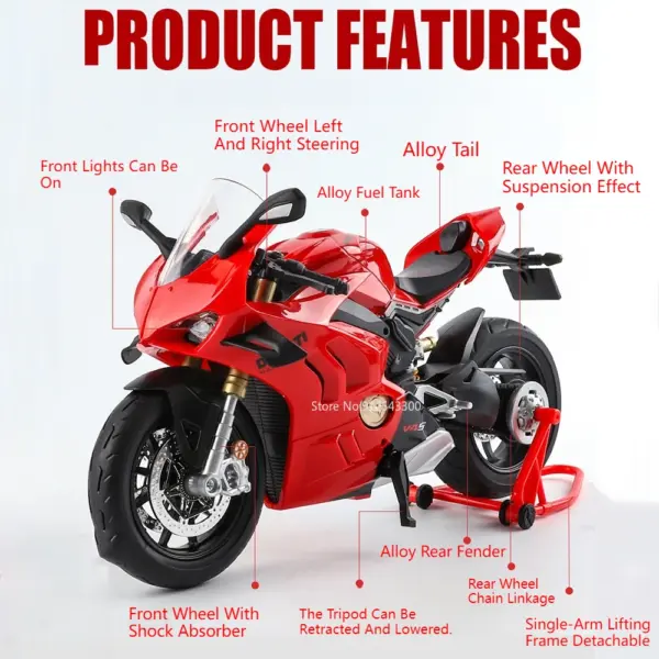 1:9 Scale Red V4S Motorcycle Model Toy - Image 2