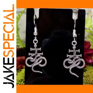 Neo-Gothic Cross and Snake Drop Earrings