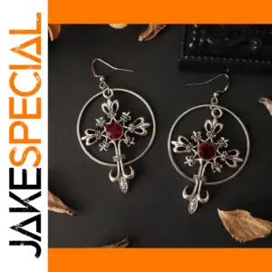 Neo-Gothic Silver Cross Hoop Earrings