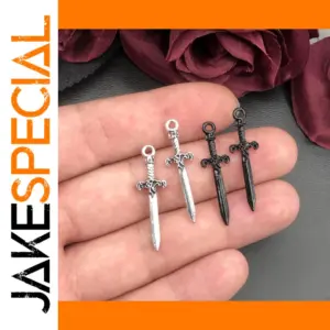 Set of 4 Gothic Dagger Charms in Silver and Black