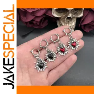 Flaming Sacred Heart Hoop Earrings with Spikes