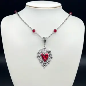 Gothic Enameled Sacred Heart Necklace