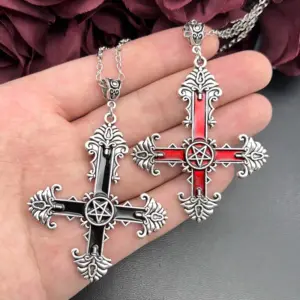 Gothic Inverted Cross Pendant Necklace Set