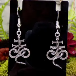 Neo-Gothic Cross and Snake Drop Earrings