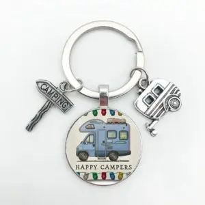 Camping Themed Keychain with Camper Van Charm