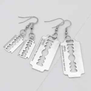 Punk Razor Blade Drop Earrings in Silver