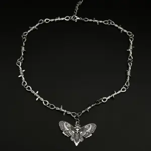 Goth Moth Skull Barbed Wire Choker Necklace