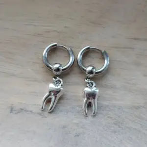Silver Human Teeth Huggie Hoop Earrings