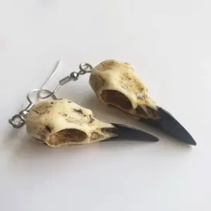 Raven Skull Drop Earrings Neo-Gothic Style