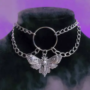 Neo-Gothic Silver Moth Choker Necklace