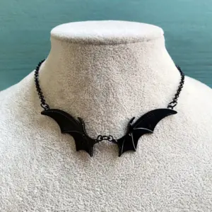 Gothic Bat Wings Choker Necklace in Silver