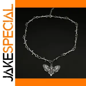 Goth Moth Skull Barbed Wire Choker Necklace
