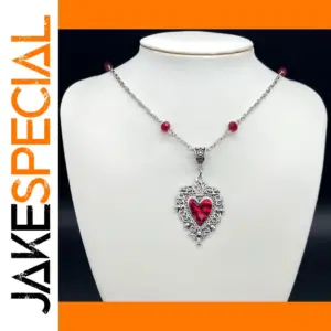 Gothic Enameled Sacred Heart Necklace