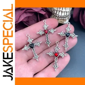 Punk Heart Cross Charms with Crystal 6 Pack